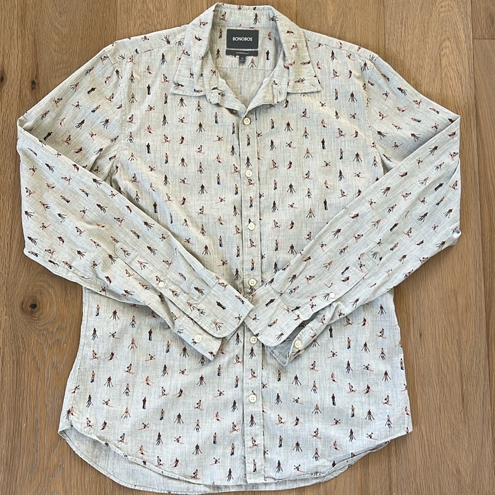 NWOT Bonobos Washed Button Down Tailored Slim Fit Ski Print Large